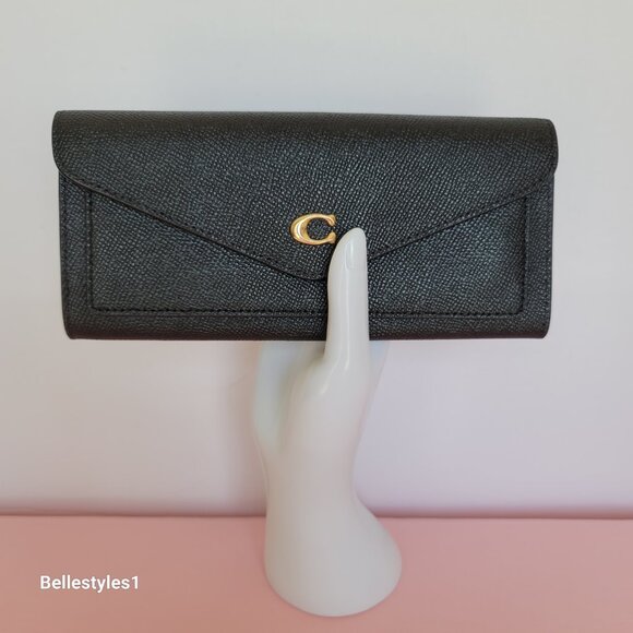 COACH Wyn Envelope Crossgrain Leather Wallet- Black color - Picture 6 of 16